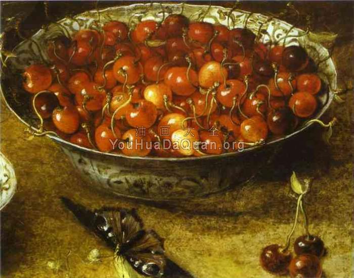 Still Life with Cherries and Strawberries in Porcelain Bowls - 奥夏斯·贝尔